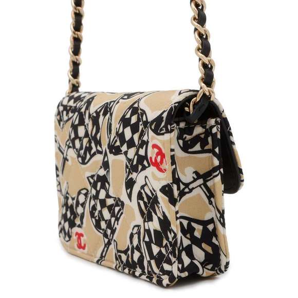 Chanel Checkered Flag Here Mark Canvas Chain Shoulder Bag - Picture 2 of 9